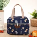 Insulated lunch bag cute cat print dark blue tote handbag for work and daily use - Dark Blue Many Cats