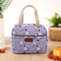 Insulated lunch bag for women and men, cute purple cat print thermal tote bag for work and school. - Purple Floral Cat