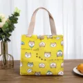 Waterproof canvas lunch bag for office workers and students, cute dog pattern tote design. - Yellow Puppy