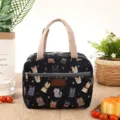 Cute cat print lunch bag insulated tote bag waterproof bento bag for office work travel - Black Many Cats