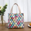 Colorful cartoon bear pattern canvas lunch bag, portable bento handbag for office and school. - Colorful Bear