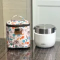 Waterproof insulated lunch bag with cute cat pattern and stainless steel food jar set for work. - 9627 Beige Cat