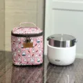 Waterproof thermal lunch bag with cute rabbit print and portable food container set for daily work. - 9627 Pink Rabbit Ears