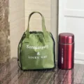 Waterdichte raster trekkoord lunchtas draagbare bento tas thermische isolatie voedsel container - L / 9596 Groot trekkoord - groen