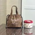 Bruine waterdichte raster trekkoord lunchtas, draagbare bento opbergtas voor dagelijks pendelen. - S / 9595 Klein trekkoord - koffie