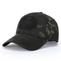 Detailed close-up view of the tactical camouflage baseball cap, showing textured fabric. - Black