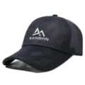 Breathable mesh baseball cap detail, lightweight dark blue fabric, comfortable outdoor sun hat. - Adjustable / Blue