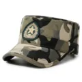 Camouflage flat top military hat with star embroidery, tactical outdoor sun protection cap. - Adjustable / Camouflage
