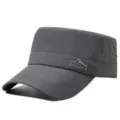 Detail view of the dark grey quick-dry flat-top cap featuring side laser ventilation holes. - Adjustable / Dark Gray