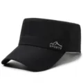 Herren schnelltrocknende Flache Kappe Outdoor Freizeit Sonnenschutz schwarzer Hut. - Verstellbar / Schneeberg-Logo / Schwarz