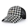 Black and white gingham baseball cap with mesh back and front letter embroidery variant - Black
