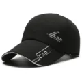 Classic black long-brim baseball cap, sun protection outdoor sports hat for men and women. - Adjustable / Black and White