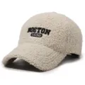 Women teddy fleece baseball cap autumn winter warm casual duckbill hat with letter embroidery - Adjustable / Off White