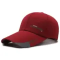 Detail view of the burgundy canvas baseball cap with extra-long brim and sporty letter prints. - Adjustable / Burgundy