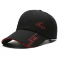 Long brim baseball cap for men and women, black sun hat with red trim, outdoor sports cap. - Adjustable / Black Red