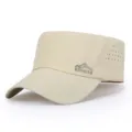 Detailed side view of the khaki flat top sport cap featuring breathable laser cut holes. - Adjustable / Khaki