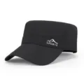 Detailed view of the black quick-dry outdoor flat top cap with side ventilation holes. - Adjustable / Black