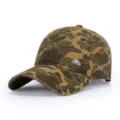 Retro camouflage baseball cap with metal badge, casual outdoor sun protection hat for daily wear. - Khaki