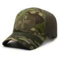 Tactical camouflage baseball cap detail view, breathable mesh back and embroidered front patch. - Adjustable / Army Green