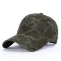 Detailed close-up view of the vintage camo baseball cap, highlighting texture and brim. - Adjustable / Dark Green