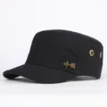 Berretto piatto uomo in cotone stile militare casual con stemma metallico visiera corta - Regolabile / Nero