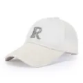 Korean style mesh baseball cap with embroidered letter R, breathable sun protection hat for men. - Adjustable / Off White