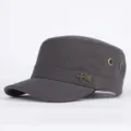 Men's casual flat top cap cotton military hat short brim solid color grey outdoor hat adjustable - Adjustable / Gray