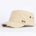 Men's Casual Flat Top Cap Solid Cotton Short Brim Military Hat Khaki Outdoor Style - Adjustable / Khaki