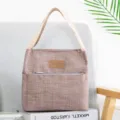 Bolsa de almuerzo aislada estilo japonés, bolso de mano de lona portátil para oficina escuela. - Marrón