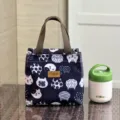 Waterproof cartoon lunch bag for students, cute cat pattern portable thermal tote bag. - 9494 Blue Happy Cat