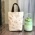 Canvas lunchtas schattig berenprint draagbare handtas voor kantoor school thermische beker - Beige Beer