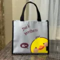 Graue süße Cartoon Thermotasche mit gelber Ente, wasserdichte Brotdose Handtasche für Schüler. - Graues Kleines Gelbes Entchen