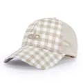 Beige plaid mesh baseball cap with stylish front embroidery, casual outdoor sun hat. - Khaki
