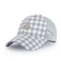 Grey plaid trucker baseball cap with breathable mesh back and stylish front embroidery. - Gray