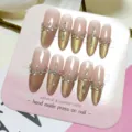 Uñas postizas hechas a mano nude oro ojo de gato pedrería 10pz press on nails chic - S / Sueño de Azúcar de Naranja (Tipo Gel en Cartón)