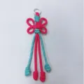 Handmade braided keychain, pink and blue colorblock short lanyard, cute bag charm. - Rose Red