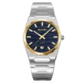 Men's quartz watch with stainless steel strap, blue textured dial, and date display. - Silver & Gold-Tone Case with Blue Dial