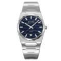 Men's stainless steel quartz wristwatch featuring a blue textured dial and convenient date display. - Silver Case Blue Dial