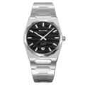 SKMEI men quartz watch stainless steel strap calendar waterproof luminous business wristwatch - Silver Case Black Face