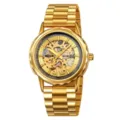 Reloj mecánico automático dorado para hombre con esfera esqueleto y correa de acero inoxidable. - Correa de acero / Dorado