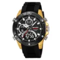 Men's multifunction sports watch, dual display silicone strap waterproof electronic watch - Black & Gold