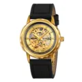 SKMEI Reloj Automático Hombre Esqueleto Oro Esfera Correa Cuero Negro Resistente Agua - Correa de Cuero Negro / Dorado