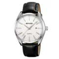 Men's quartz watch business leather strap casual wristwatch waterproof calendar white dial - Silver Silver Face
