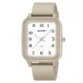 Minimalist square quartz watch with beige strap and clear numeric dial for daily wear. - Apricot