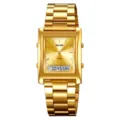 Skmei men gold watch quartz analog digital retro square business waterproof watch - Gold Gold Face