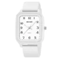 Minimalist square quartz watch for students, featuring a clean white dial and comfortable strap. - White