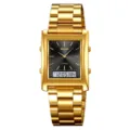 Square gold men's watch business waterproof retro dual display quartz wrist watch - Gold Black Face