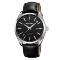 Herren Quarzarmbanduhr mit schwarzem Zifferblatt und Lederarmband, elegante Business Uhr. - Silber Schwarzes Zifferblatt
