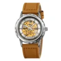 Orologio meccanico automatico da uomo con quadrante scheletrato e cinturino in pelle marrone. - Cinturino in Pelle Marrone Chiaro / Argento