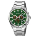 Men's business quartz watch featuring green dial, stainless steel strap and calendar display. - Silver Case Green Dial